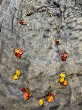 Multi-Color Beaded Layered Necklace - green, Pink & Red